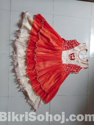 Red and White baby frock